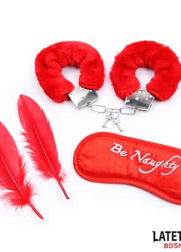 3 Pieces Bondage Set Cuffs, Eye Mask and Feathers