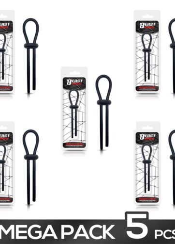Pack of 5 Adjustable Lasso Penis Ring Solid Silicone Black